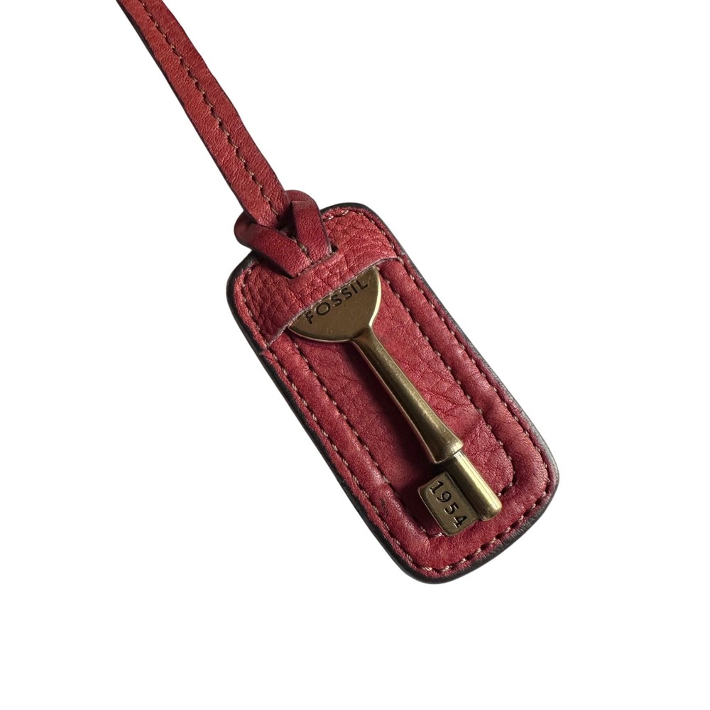 Fossil 2.5" Brass & Leather Bag Charm Red